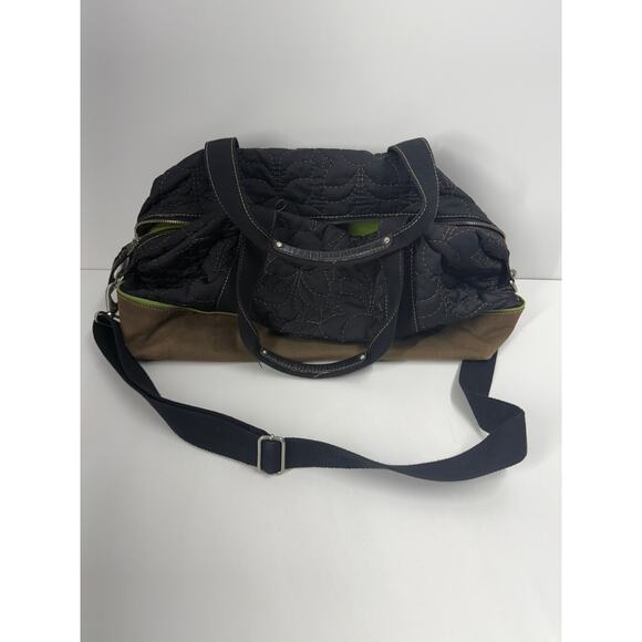 Fossil Key-Per Quilted Nylon Tote Shoulder Bag Black Green Travel Overnight main image 4